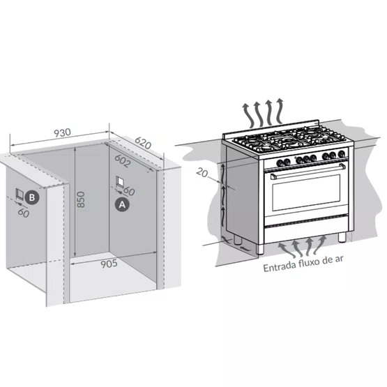 Fogão à Gás Semiprofissional Invita Com Forno Elétrico 102L 220v