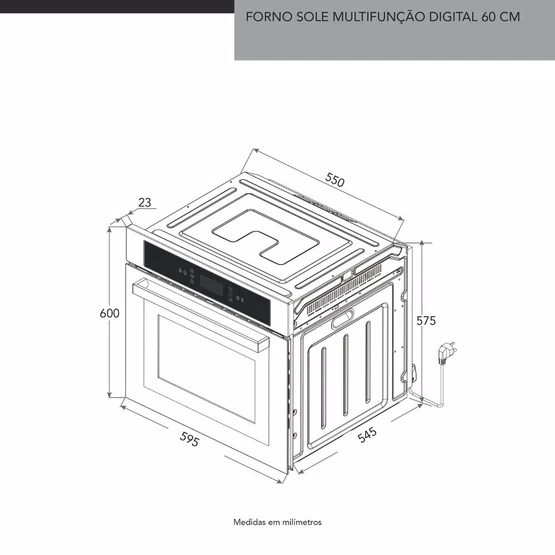 Forno Elétrico de Embutir Sole Elettromec Multifunção Digital 67L 60cm 220V