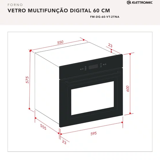 Forno Elétrico de Embutir Vetro Elettromec Multifunção Digital 67L 60cm 220V