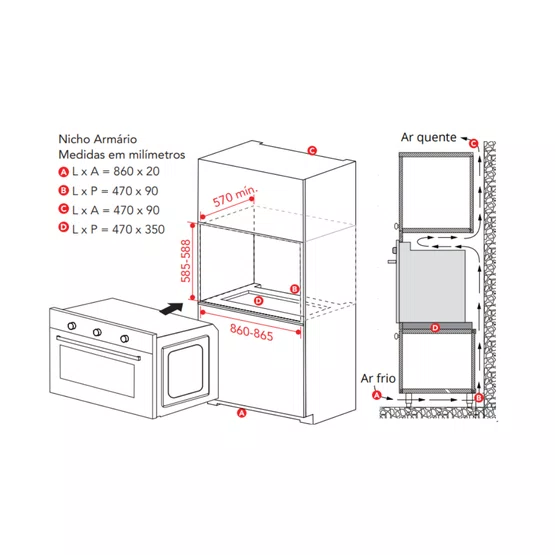 Forno de Embutir Elettromec Luce a Gás Inox 125L 90cm 220V