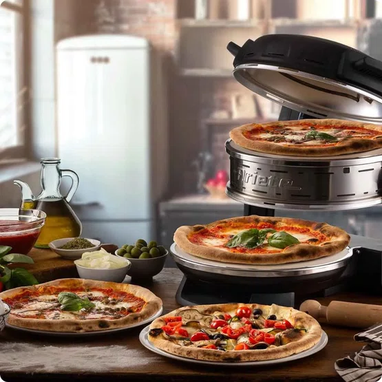 Forno de Pizza Elétrico Duplo Ariete 927 com Pedra Refratária Antiaderente Preto