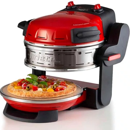 Forno de Pizza Elétrico Duplo Ariete 927 com Pedra Refratária Antiaderente Vermelho