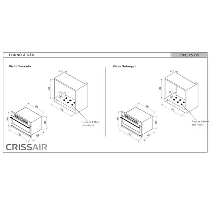 Forno Elétrico de Embutir Crissair Signature CFE 75 G5 84 Litros 75cm