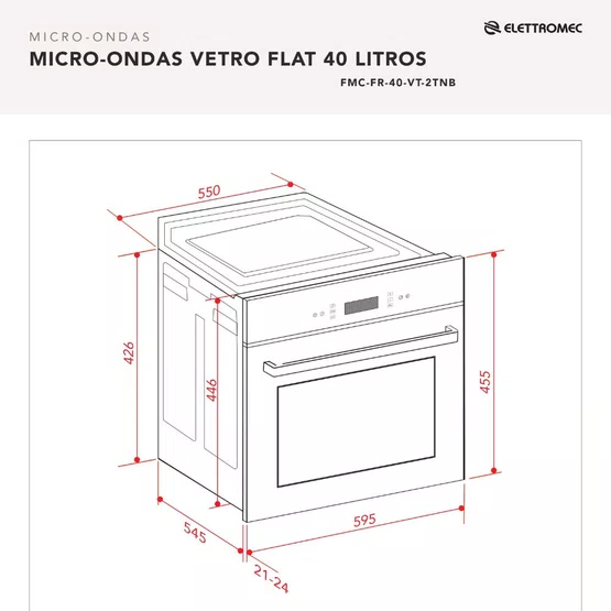 Forno Micro-ondas Combinado Vetro Elettromec 40 Litros 60cm 220V