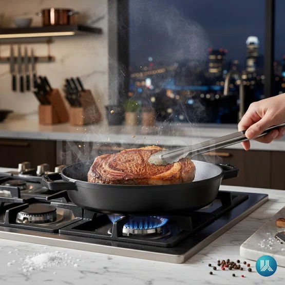 Frigideira Staub Redonda com Duas Alças Ferro Fundido Preta 34cm