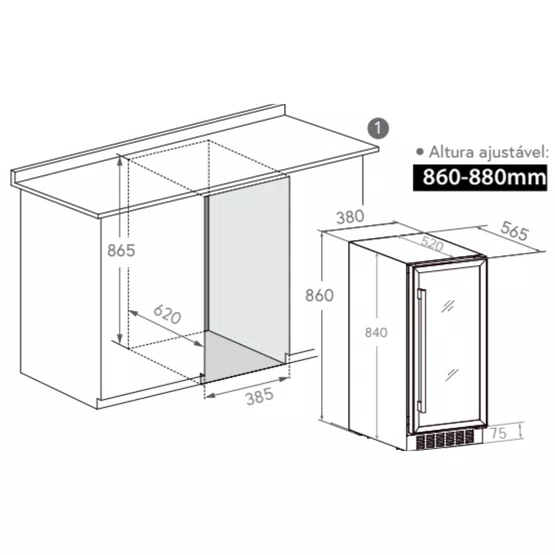 Frigobar Elettromec Inox 88 Litros Built-In 220V- Abertura Esquerda