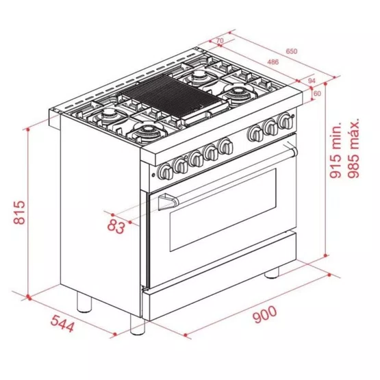 Fogão a Gás Elettromec Professional Forno a Gás com Chapa Bistequeira 90cm 220V