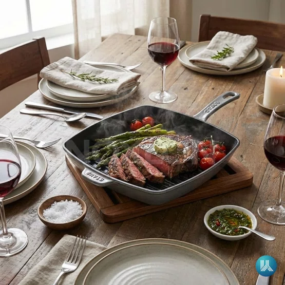 Grelha Staub Premium Quadrada Ferro Fundido Feita na França Grafite 26cm