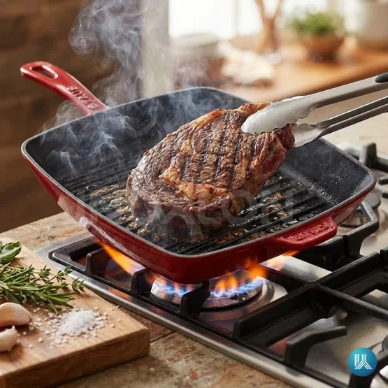 Grelha Staub Premium Quadrada Ferro Fundido Feita na França Cereja 26cm