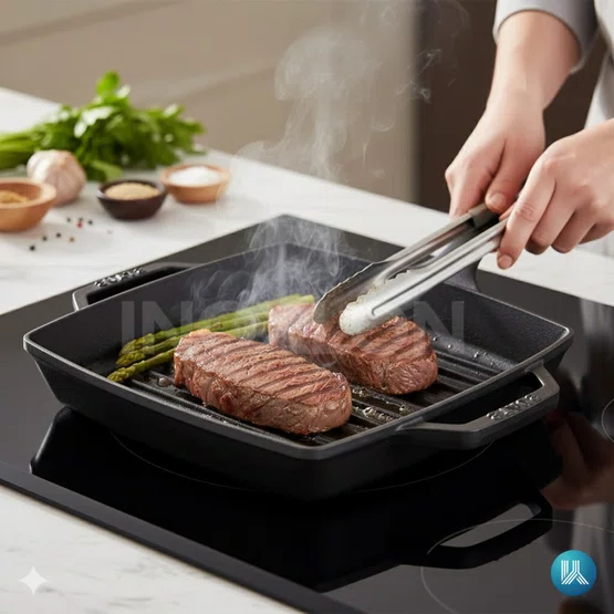 Grelha Staub Quadrada com Duas Alças Ferro Fundido Preta 23 cm