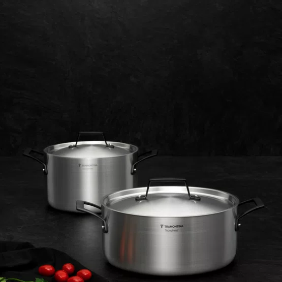 Jogo de Panelas Tramontina Grano Black com Corpo Triplo 4 Peças em Aço Inox