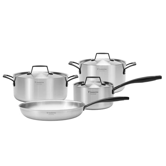 Jogo de Panelas Tramontina Grano Black com Corpo Triplo 4 Peças em Aço Inox