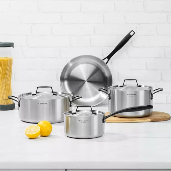 Jogo de Panelas Tramontina Grano Black com Corpo Triplo 4 Peças em Aço Inox