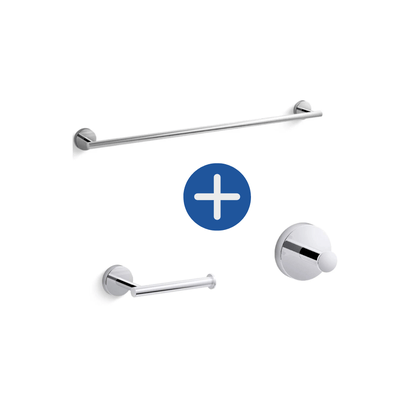 Kit Para Banheiro ou Lavabo Com Toalheiro Papeleira e Cabideiro Kohler Elate - Cromado