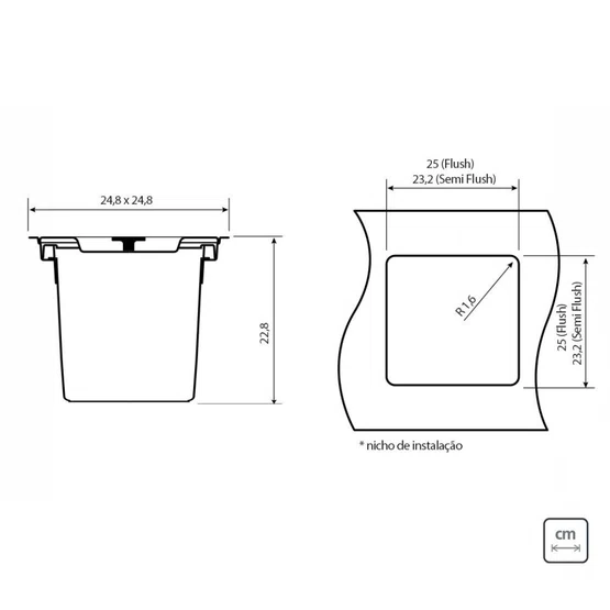 Lixeira de Embutir Clean Square 5 Litros com Tampa Quadrada em Aço Inox