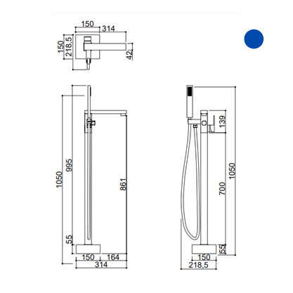 Misturador Monocomando de Coluna com Ducha Manual para Banheira Floor Rubinettos