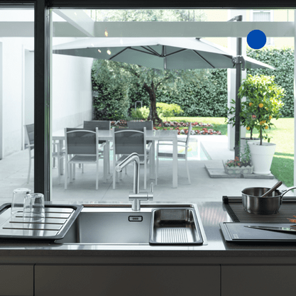 Misturador Monocomando de Mesa Atlas Neo com Bica Alta em L Extensível Franke Inox Escovado