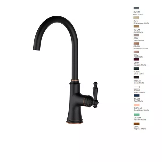 Misturador Monocomando Kromma Classic Ébano Bica Alta Giratória para Cozinha ou Lavatório