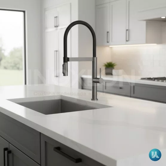 Misturador Monocomando Kromma Gourmet Classic Titânio com Bica Alta Giratória