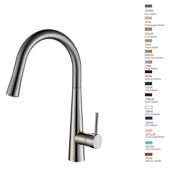 Misturador Monocomando Kromma Gourmet Classic Inox Escovado com Ducha Extensível