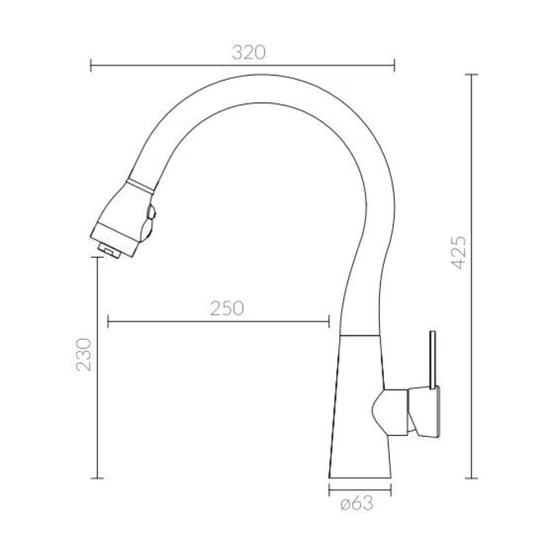 Misturador Monocomando Rubinettos Gourmet Inox Escovado com Ducha Extensível