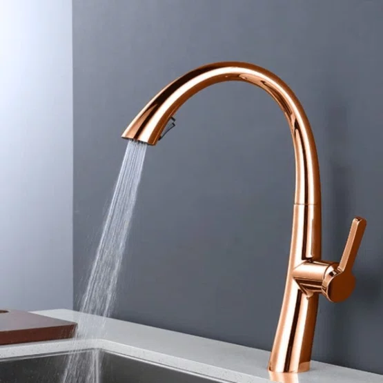 Misturador Monocomando Rubinettos Chef Gourmet Classic Rose Gold Ducha Extensível