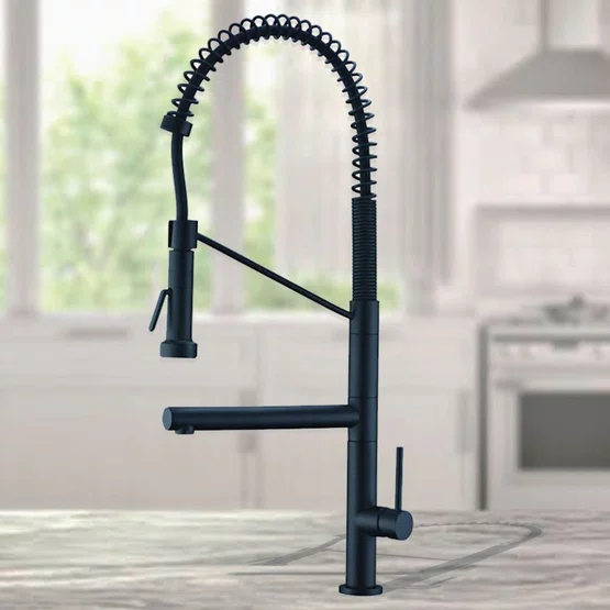 Misturador Monocomando Rubinettos Gourmet Classic Black Matte com Bica Dupla Giratória