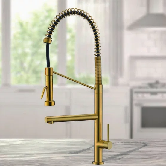 Misturador Monocomando Rubinettos Gourmet Classic Dourado com Bica Dupla Giratória