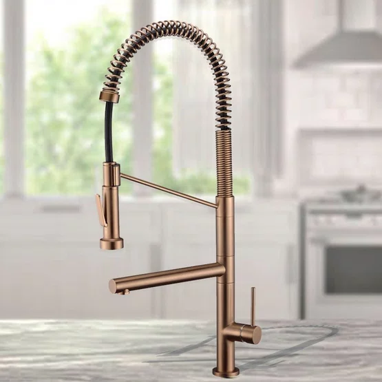 Misturador Monocomando Rubinettos Gourmet Classic Rose Gold Escovado com Bica Dupla