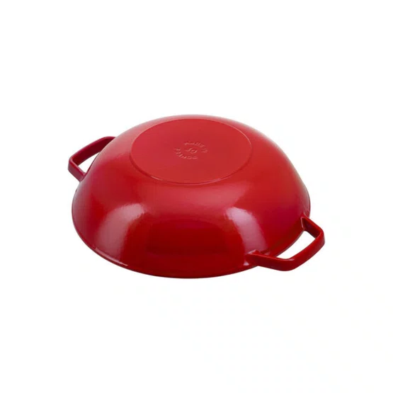 Caçarola Petit Wok Staub com Tampa de Vidro Ferro Fundido Cereja 30cm