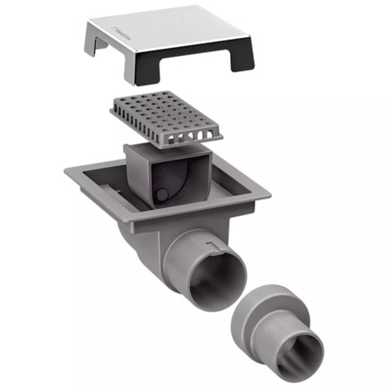 Ralo Quadrado Neo Square Tramontina 10cm com Válvula Anti-retorno Inox e PVC