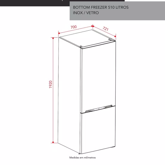 Refrigerador Bottom Freezer Inox Elettromec Abertura para Direita 510L 220V