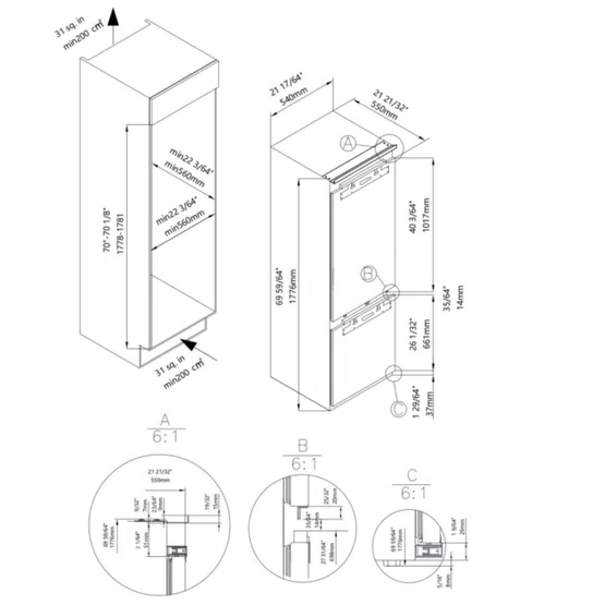 Refrigerador Elettromec de Revestir Bottom Freezer 237 Litros 220V RF-BF-237-SR-2XXA