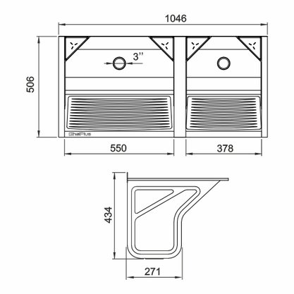 Tanque Duplo GhelPlus de Sobrepor 104x51cm 114 Litros Inox