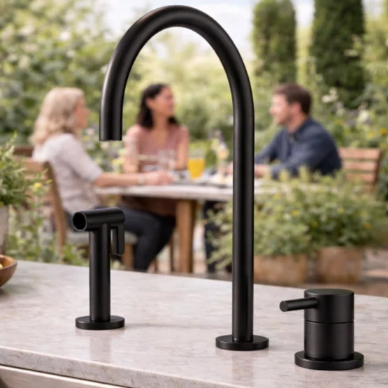 Torneira Monocomando Bica Alta para Cozinha Com Ducha Manual Kromma Black Matte