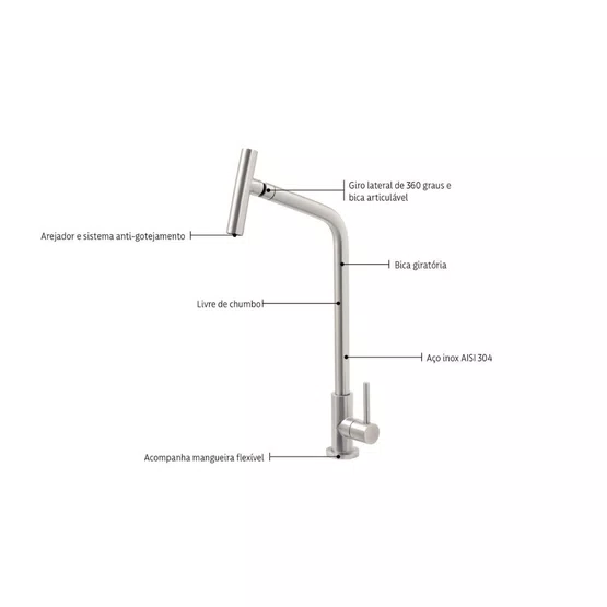 Torneira de Bancada Versa Tramontina com Bica Articulada em Aço Inox