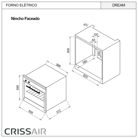 Torre De Embutir Crissair Forno Elétrico NFE 32 + Microondas CFM90 220V