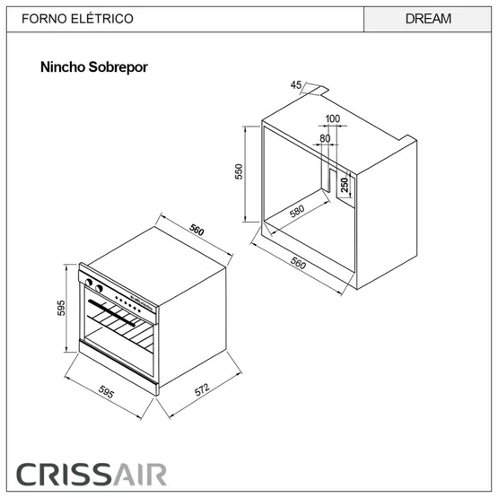 Torre De Embutir Crissair Forno Elétrico NFE 32 + Microondas CFM90 220V