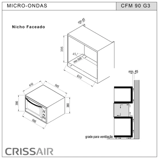 Torre De Embutir Crissair Forno Elétrico NFE 32 + Microondas CFM90 220V