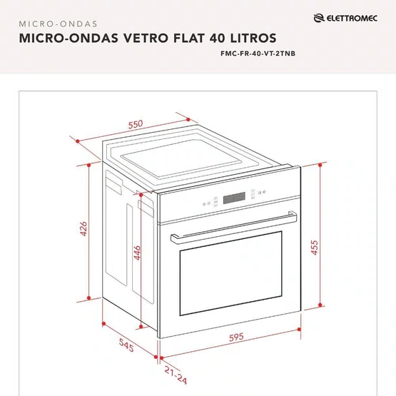 Torre Quente de Embutir Vetro Elettromec Forno Elétrico 67L + Micro-ondas Combinado 40L