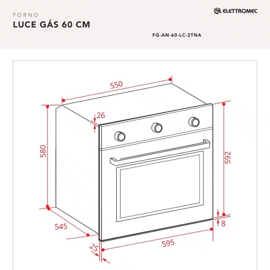 Torre Quente de Embutir Luce Elettromec Forno a Gás 60cm + Micro-ondas 23L 220V