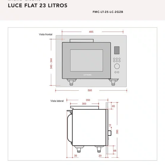 Torre Quente de Embutir Luce Elettromec Forno a Gás 60cm + Micro-ondas 23L 220V