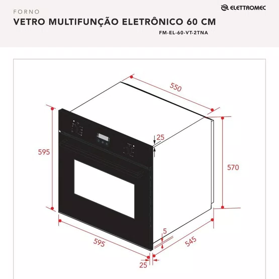 Torre Quente de Embutir Vetro Elettromec Forno Elétrico Multifunção + Micro-ondas Combinado