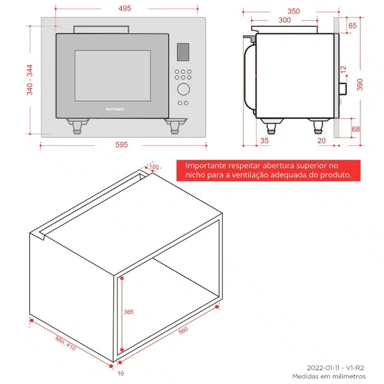 Torre Quente de Embutir Vetro Elettromec Forno Elétrico Multifunção + Micro-ondas Combinado