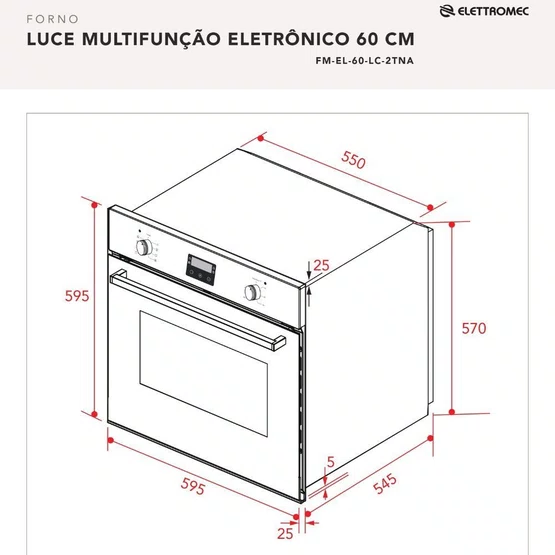Torre Quente de Embutir Luce Elettromec Forno Multifunção 60cm + Micro-ondas 23L 220V