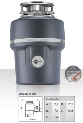 Triturador de Alimentos InSinkErator Evolution 100 0.75HP 1005 ml