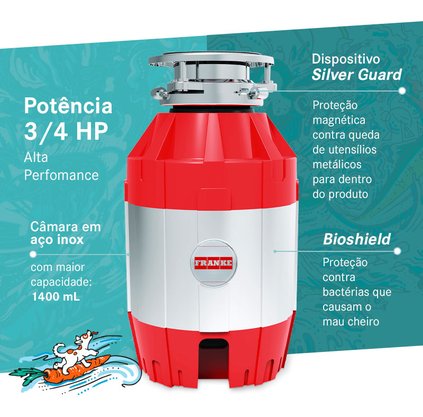 Triturador de Alimentos Franke TE-75 Turbo Elite 0.75HP 220V