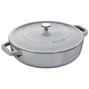 Caçarola Staub Redonda Baixa Chistera Ferro Fundido Cinza Grafite 28cm
