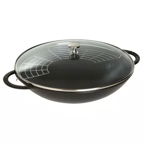 Caçarola Staub Wok Ferro Fundido com Tampa de Vidro Preto 37cm