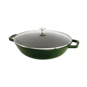 Caçarola Staub Wok com Tampa de Vidro Ferro Fundido Verde 30 cm
